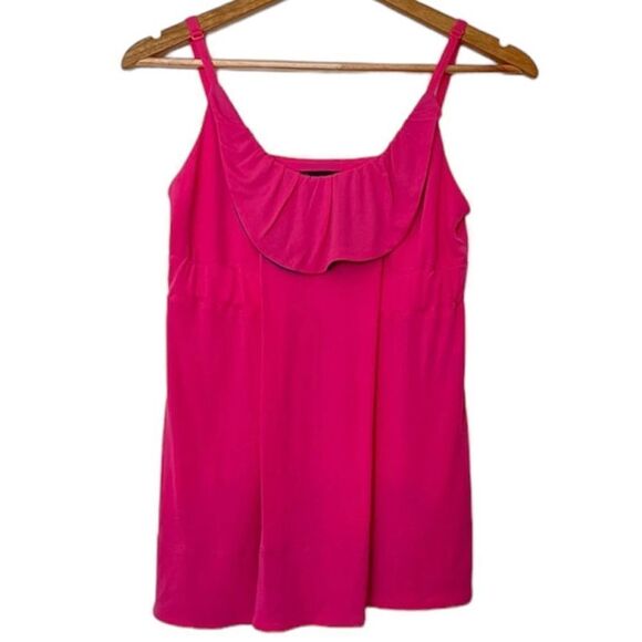 Marc by Marc Jacobs Tank Top Ruffle Bib Pleated Center Built In Bra Hot Pink XS - Picture 1 of 7